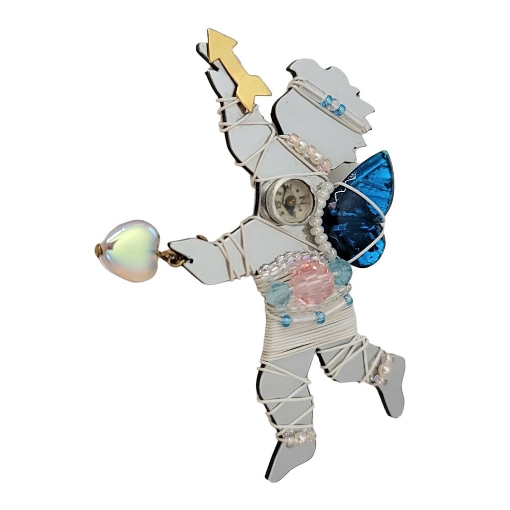 LizTech Artisan 1994 Compass Heart Arrow Cupid Brooch Pin, Signed